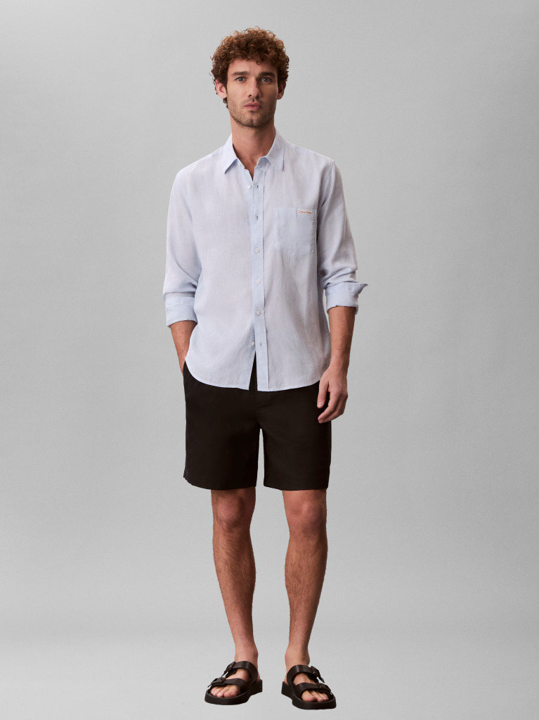 White Long Sleeve Solid Casual Linen Classic Shirt  Men