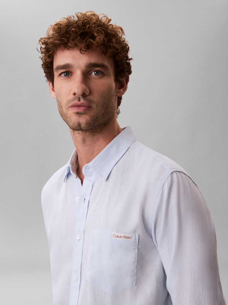 White Long Sleeve Solid Casual Linen Classic Shirt  Men