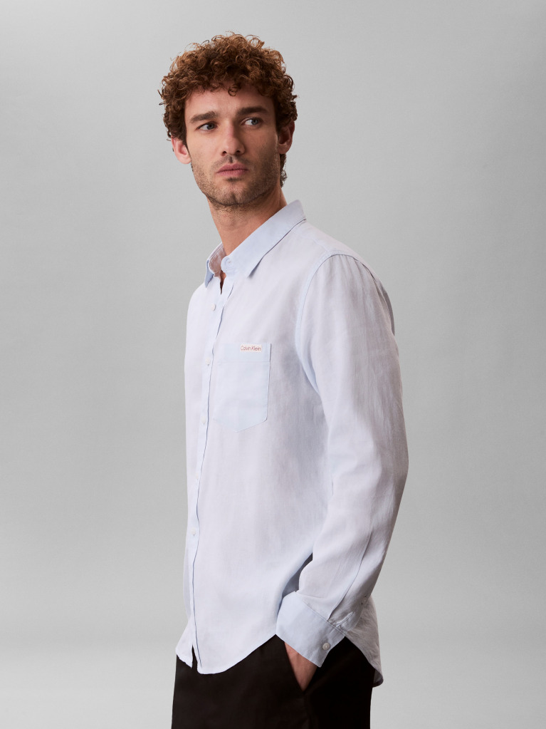 White Long Sleeve Solid Casual Linen Classic Shirt  Men