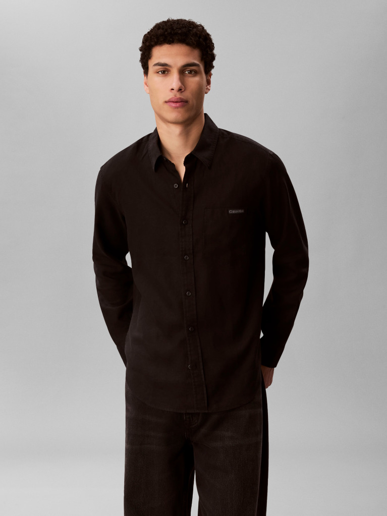 Black Long Sleeve Solid Casual Linen Classic Shirt  Men