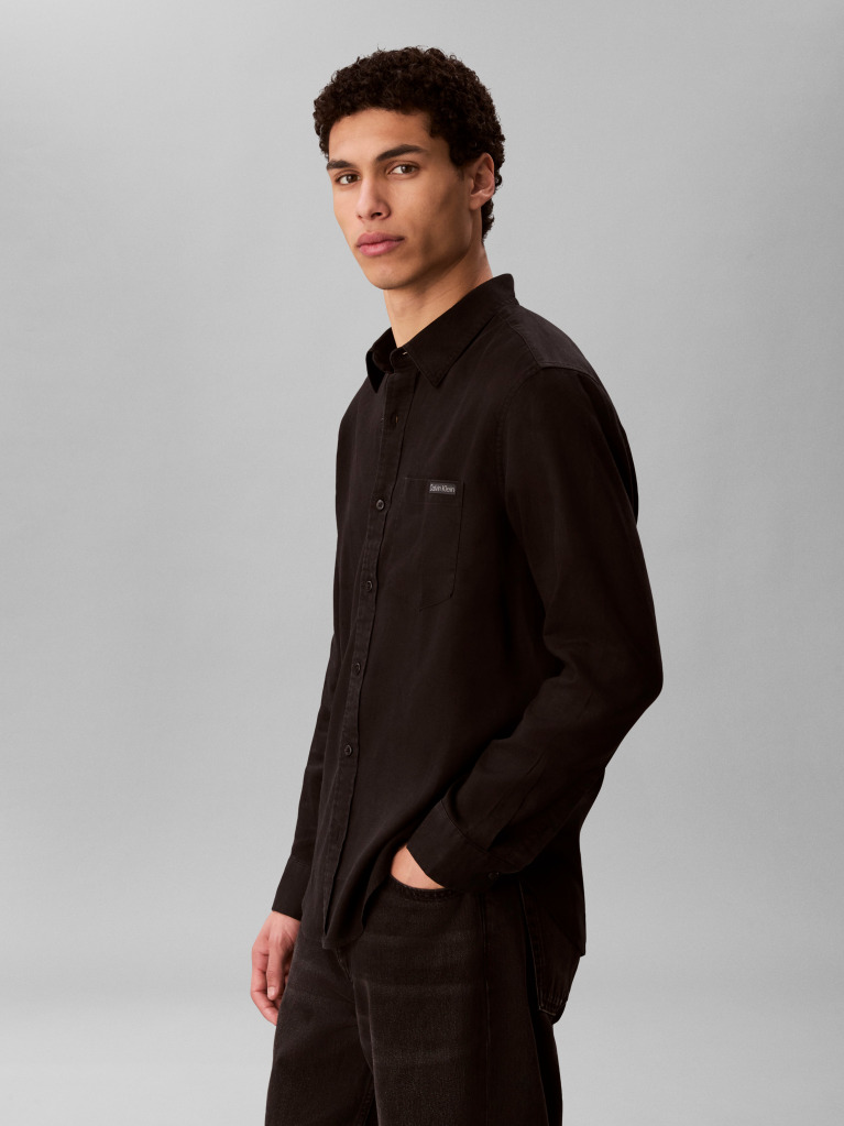 Black Long Sleeve Solid Casual Linen Classic Shirt  Men