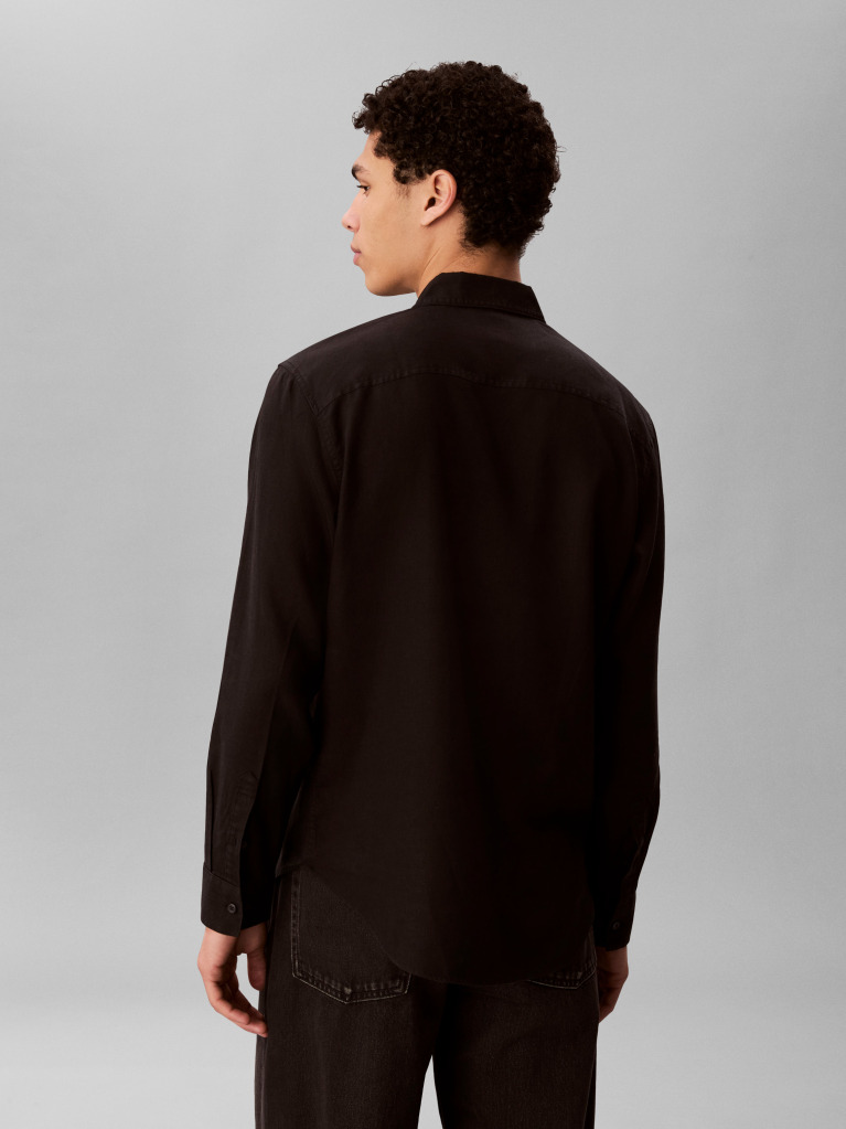 Black Long Sleeve Solid Casual Linen Classic Shirt  Men