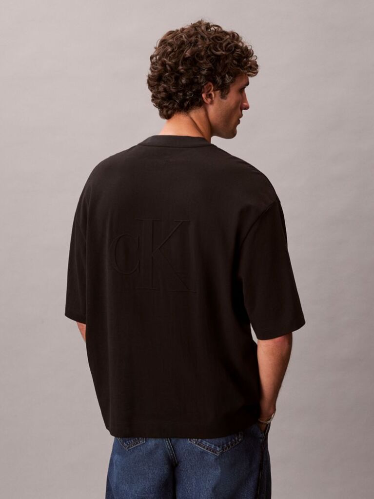 Μαύρο Άνετο T-Shirt Από Δροσερό Πικέ  Άνδρας