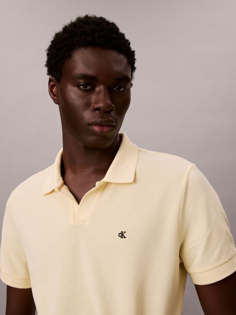 Yellow Cotton Piqué Open Collar Polo Shirt  Men
