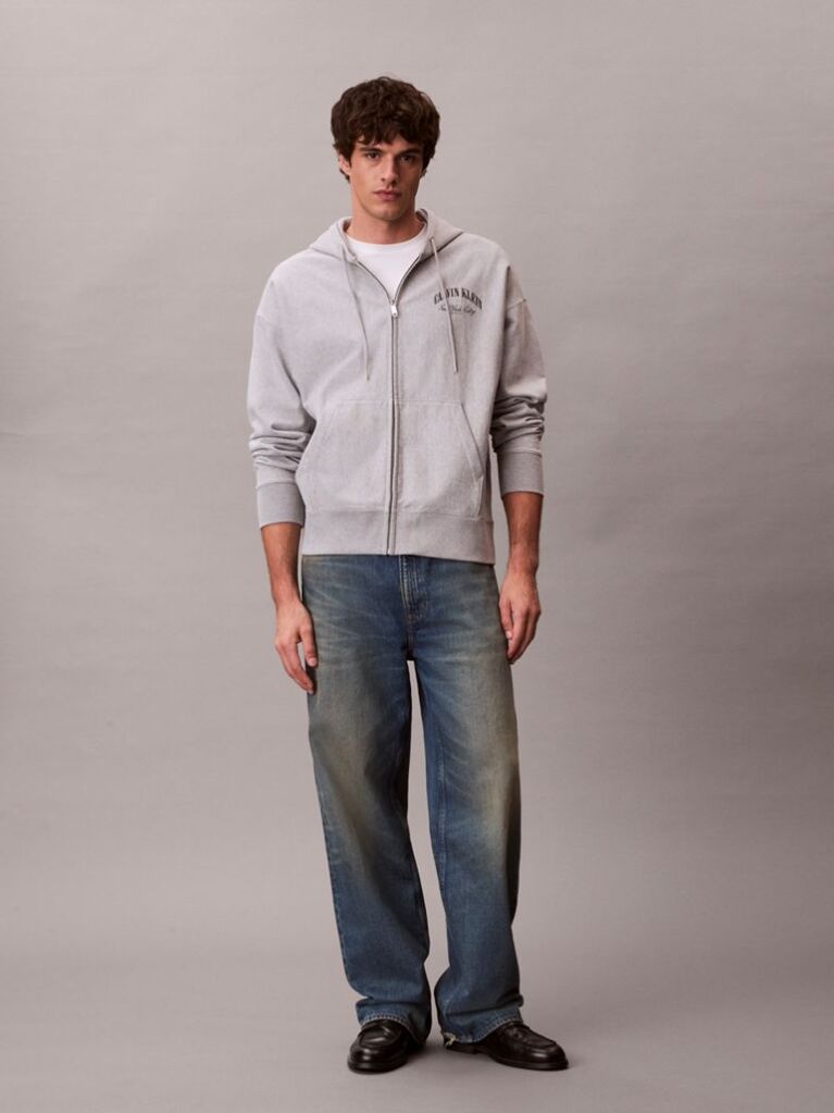 Grey Varsity Logo Zip-Up Hoodie  Men