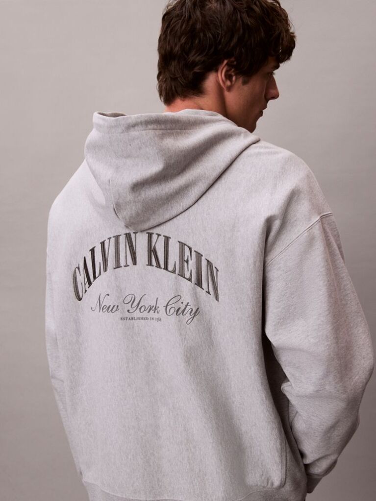 Grey Varsity Logo Zip-Up Hoodie  Men