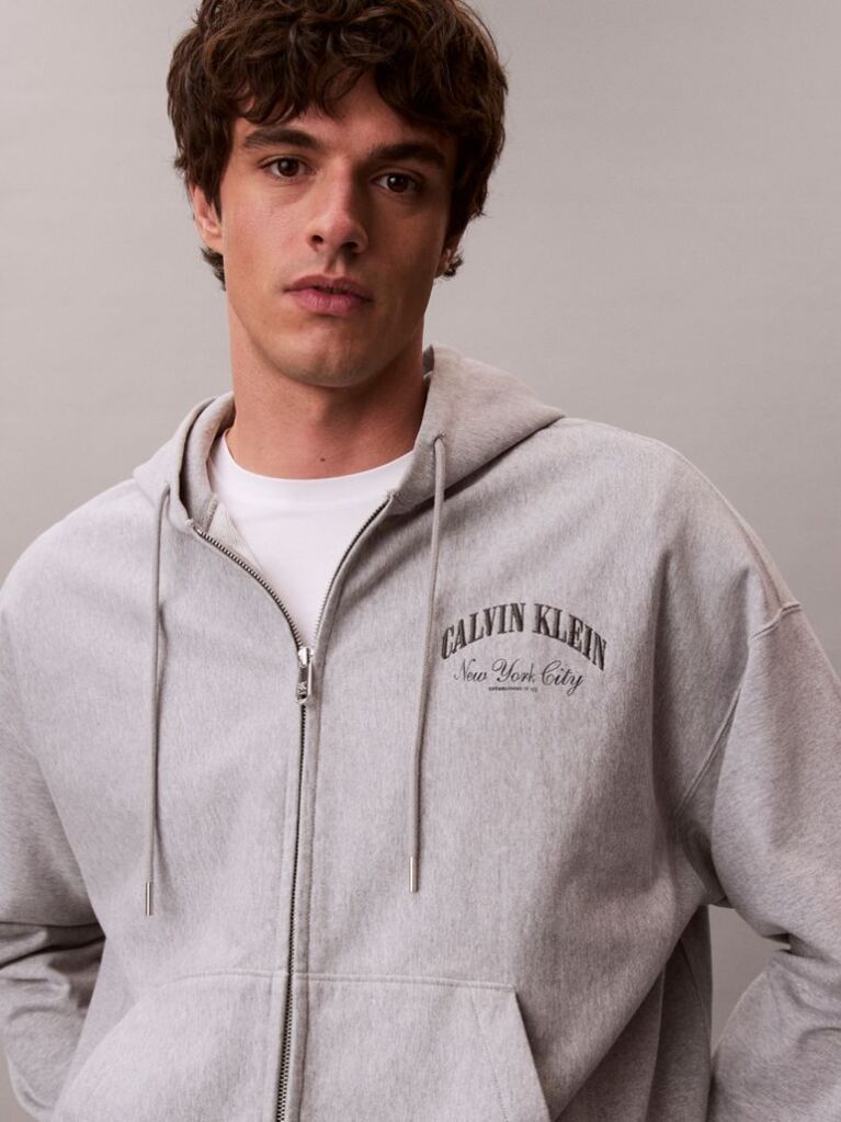 Grey Varsity Logo Zip-Up Hoodie  Men