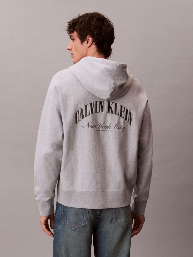 Grey Varsity Logo Zip-Up Hoodie  Men