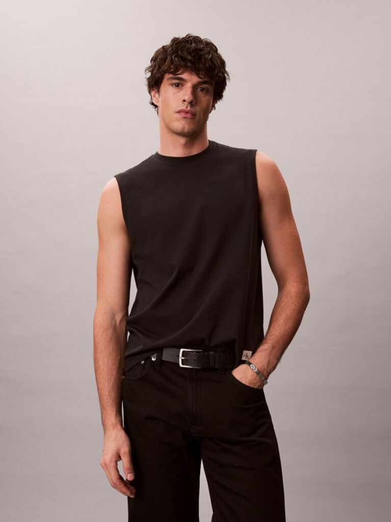 Black Cotton Muscle Tank Top  Men