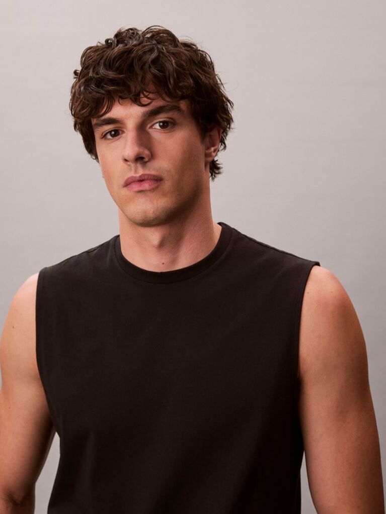Black Cotton Muscle Tank Top  Men