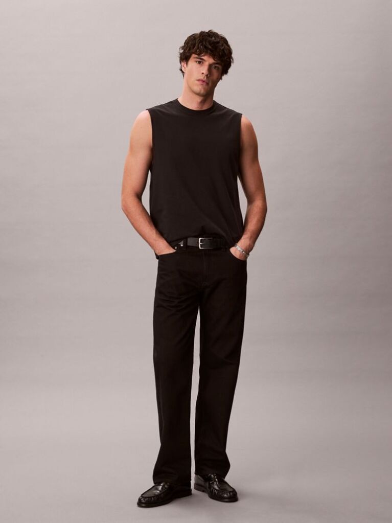 Black Cotton Muscle Tank Top  Men