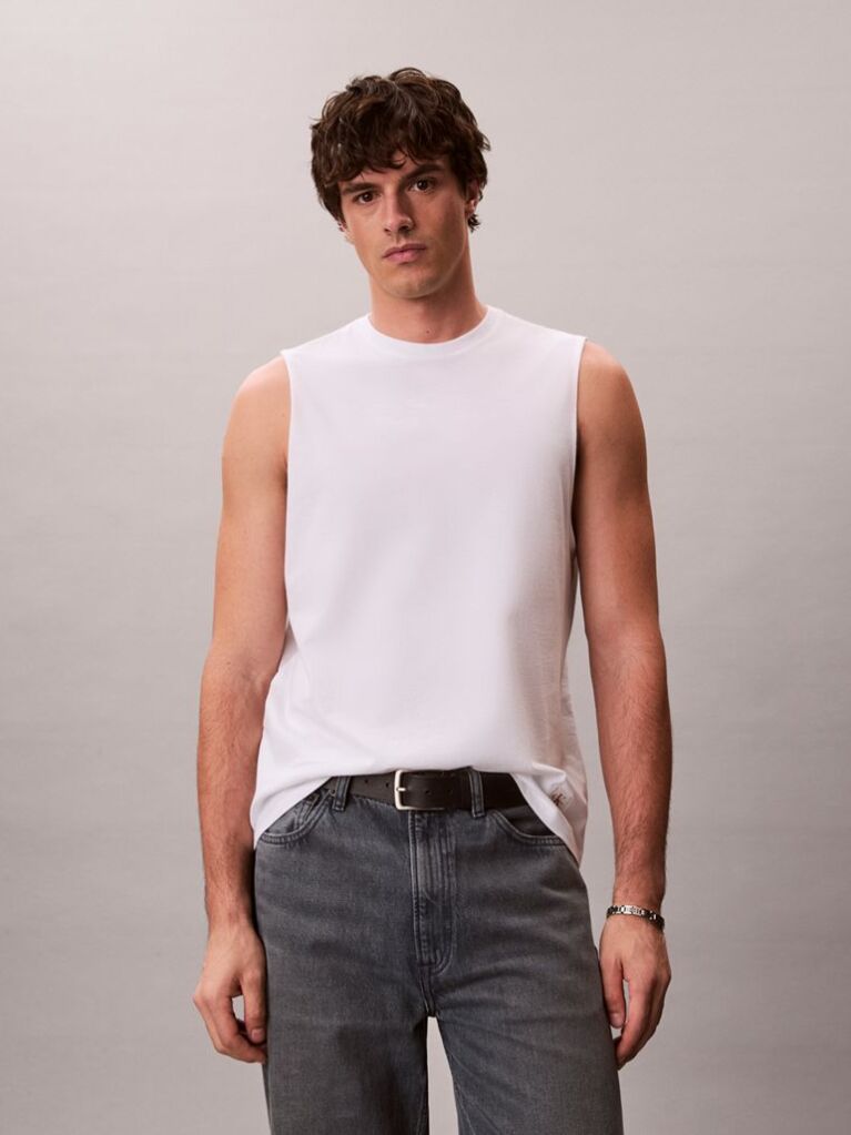 White Cotton Muscle Tank Top  Men
