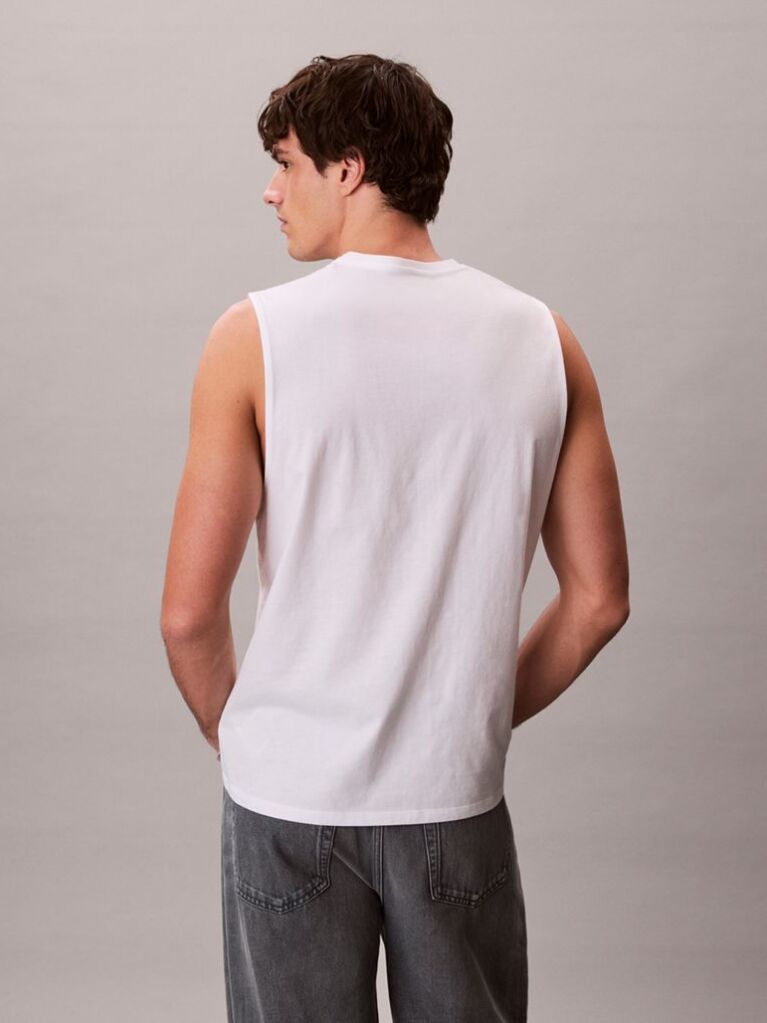 White Cotton Muscle Tank Top  Men