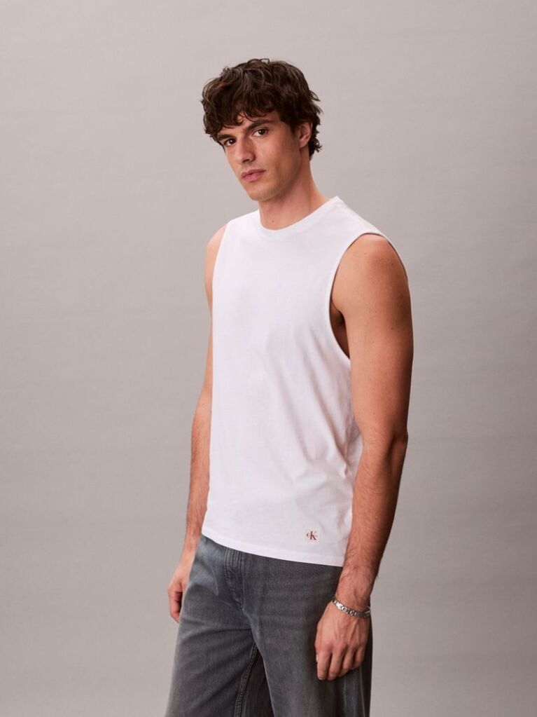 White Cotton Muscle Tank Top  Men