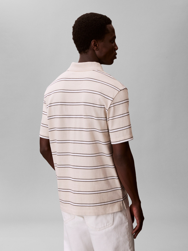 Beige Short Sleeve Easy 16S Jersey Stripe Polo Shirt  Men