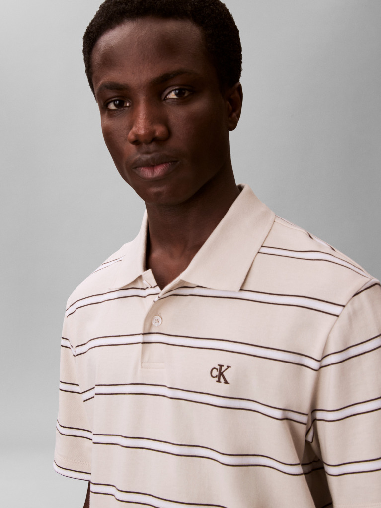 Beige Short Sleeve Easy 16S Jersey Stripe Polo Shirt  Men