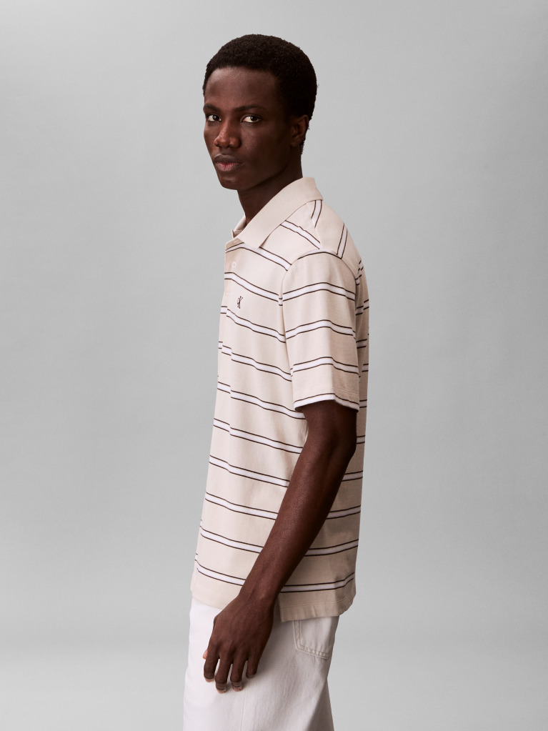 Beige Short Sleeve Easy 16S Jersey Stripe Polo Shirt  Men