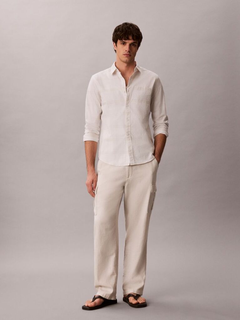 White Oxford Cotton Check Shirt  Men