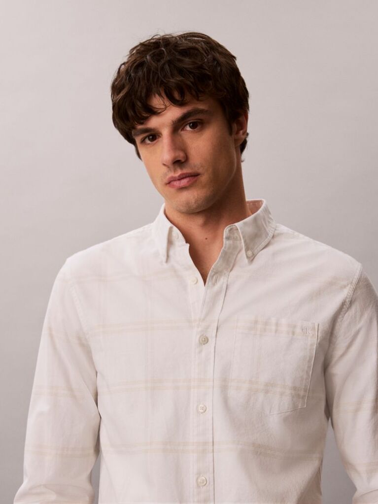 White Oxford Cotton Check Shirt  Men