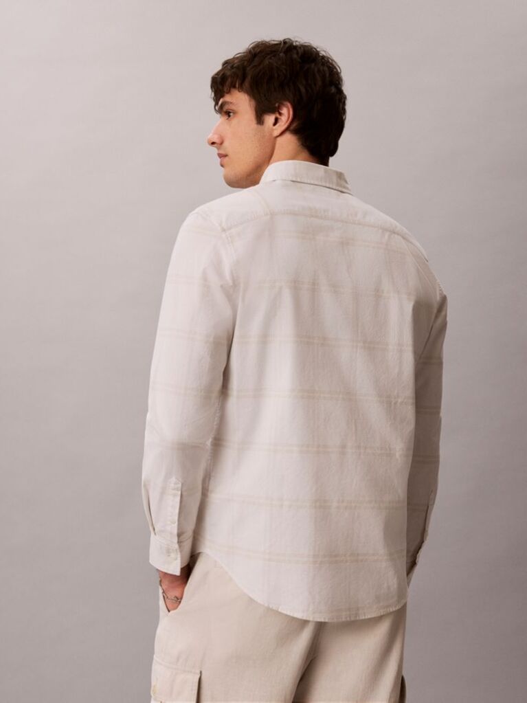 White Oxford Cotton Check Shirt  Men
