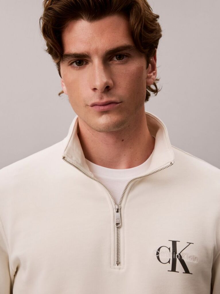 White Monologo Terry Quarter-Zip Sweatshirt  Men