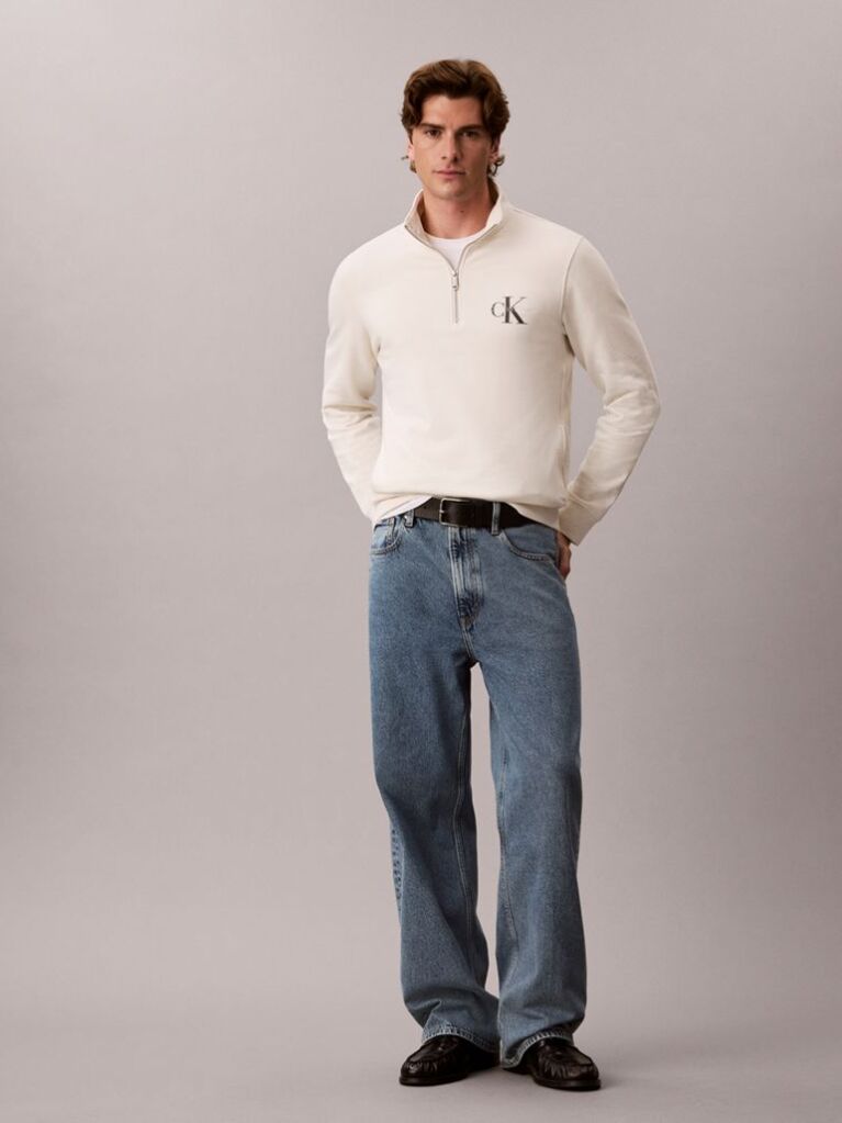 White Monologo Terry Quarter-Zip Sweatshirt  Men