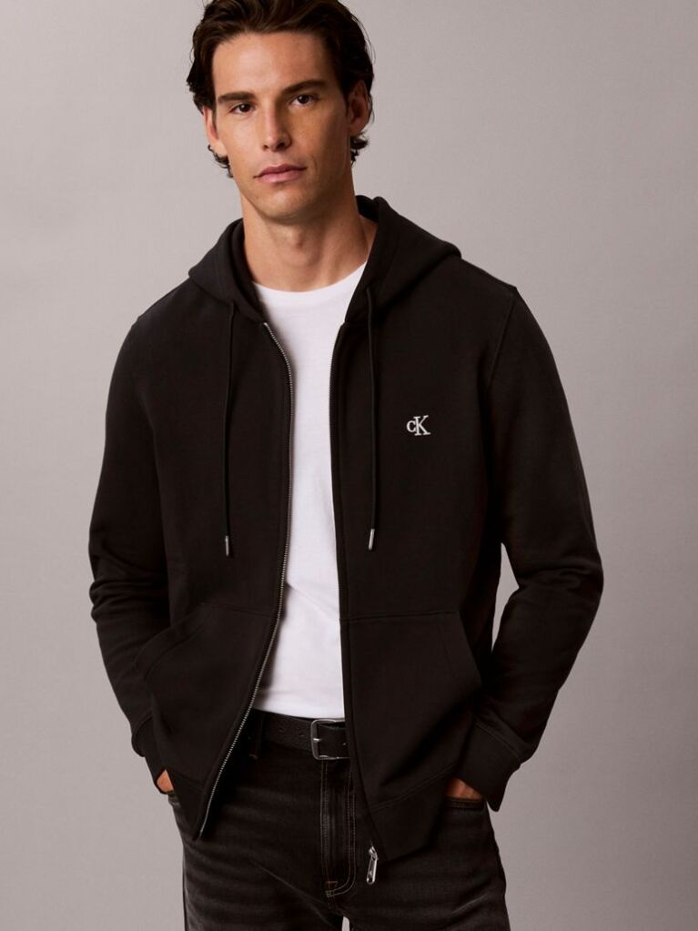 Black Tonal Monogram Sueded Terry Zip-Thru Hoodie  Men