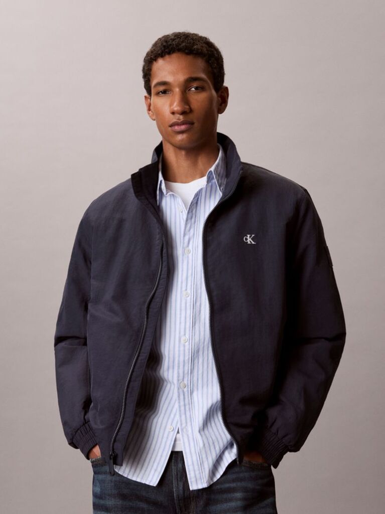 Blue Padded Nylon Zip-Up Jacket  Men