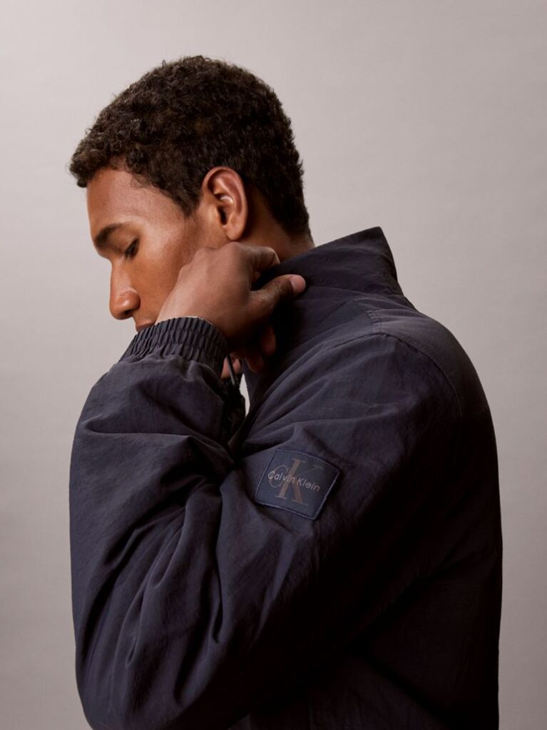 Blue Padded Nylon Zip-Up Jacket  Men