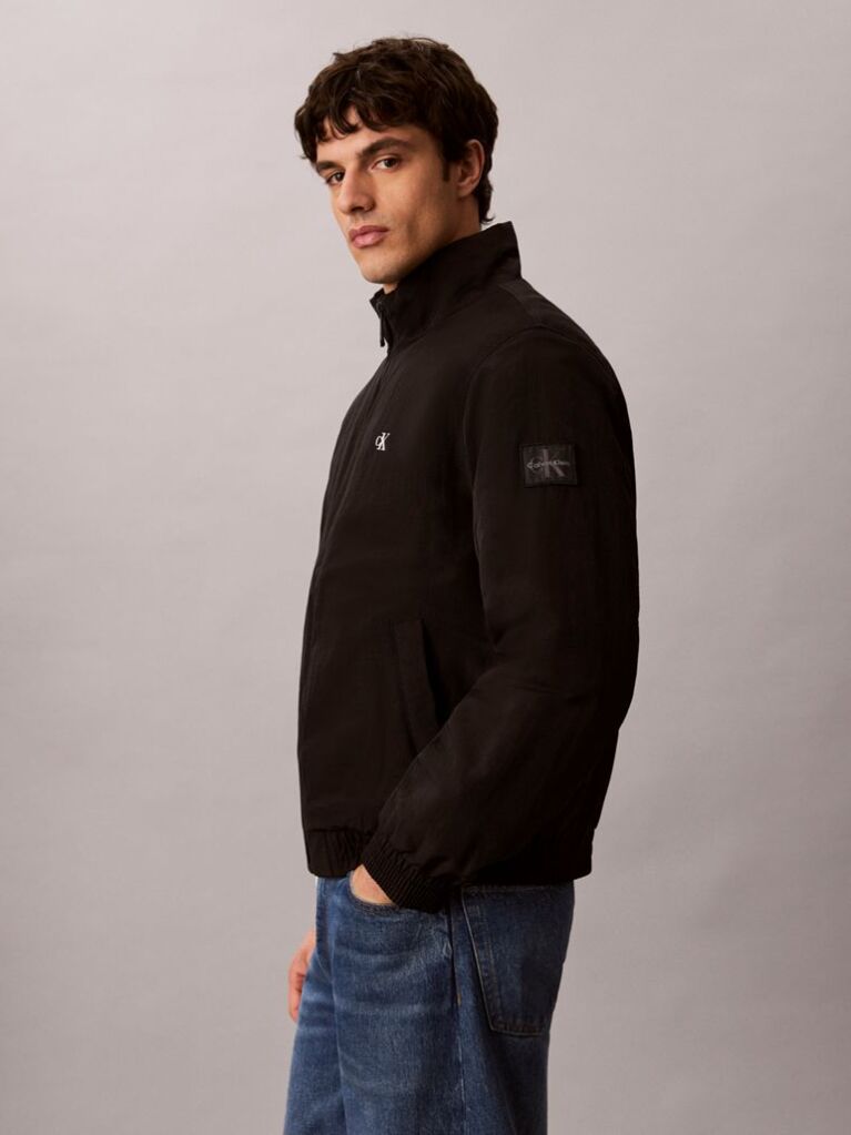 Black Padded Nylon Zip-Up Jacket  Men