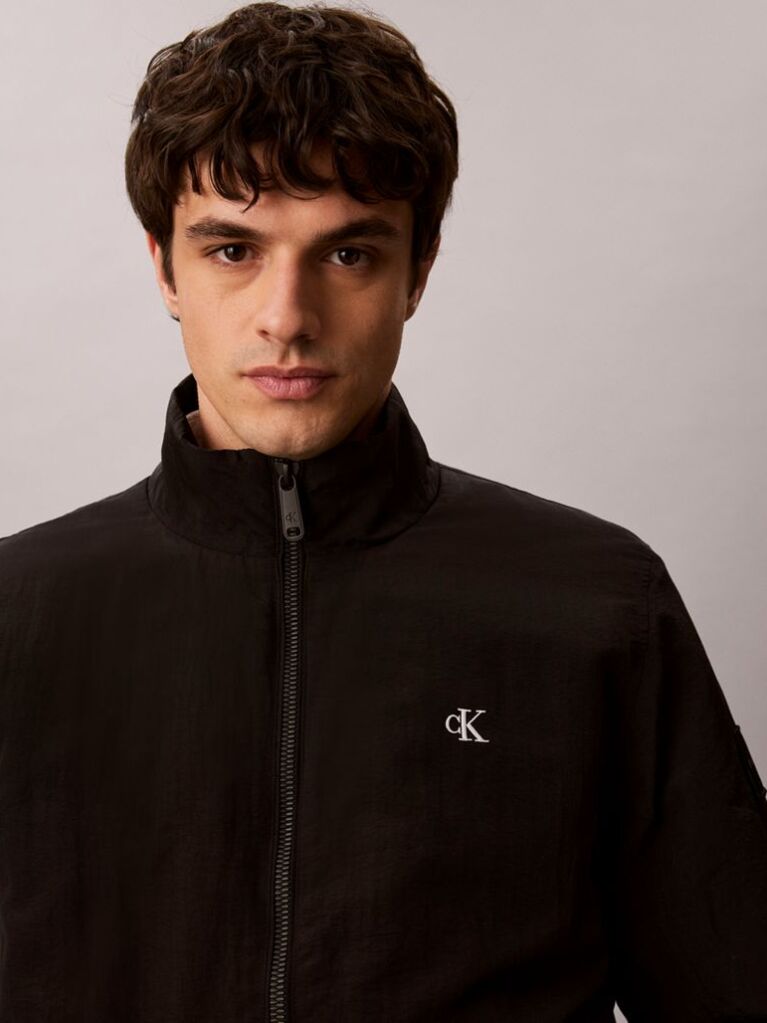 Black Padded Nylon Zip-Up Jacket  Men