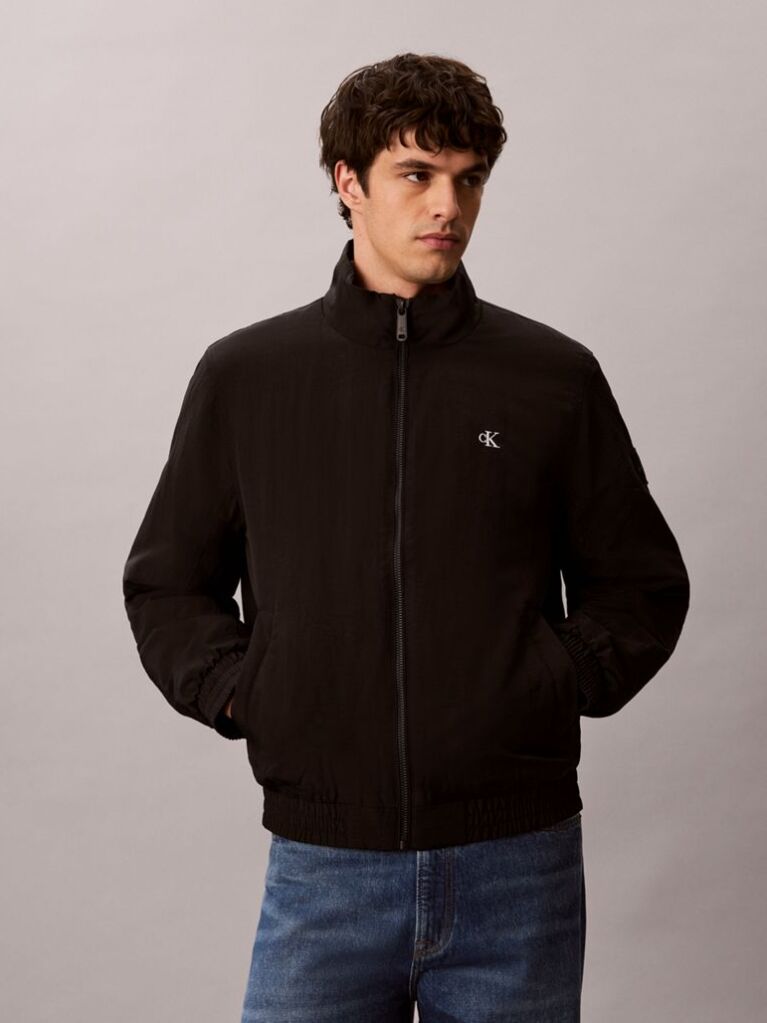 Black Padded Nylon Zip-Up Jacket  Men