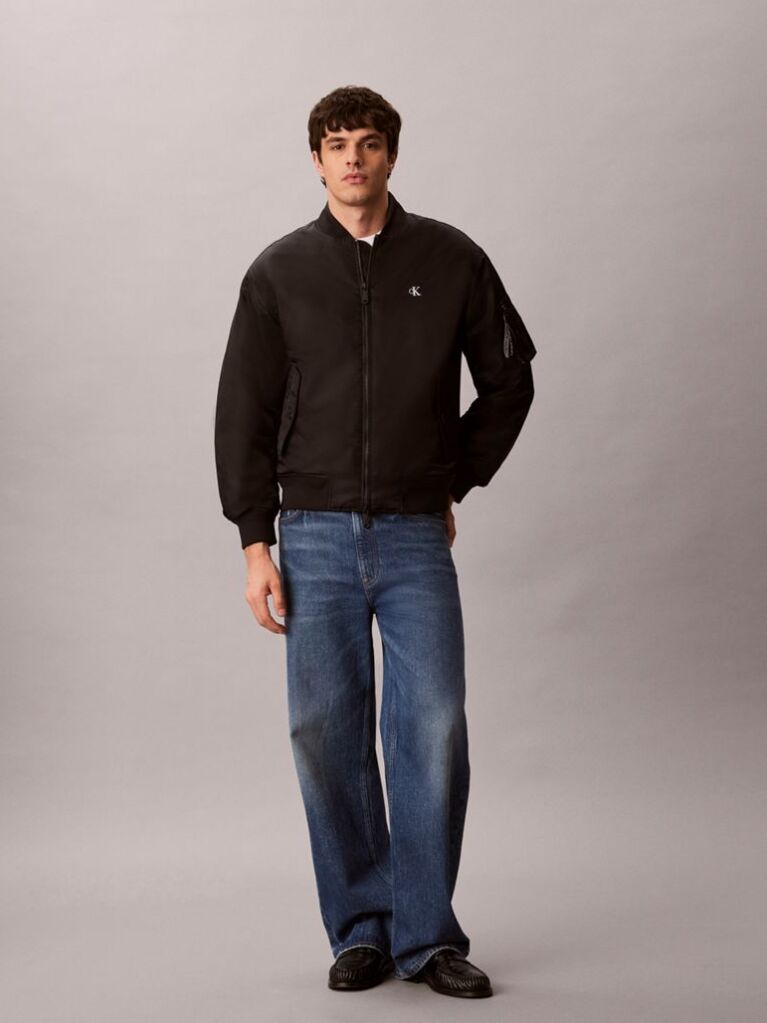 Black Padded Nylon Bomber Jacket  Men