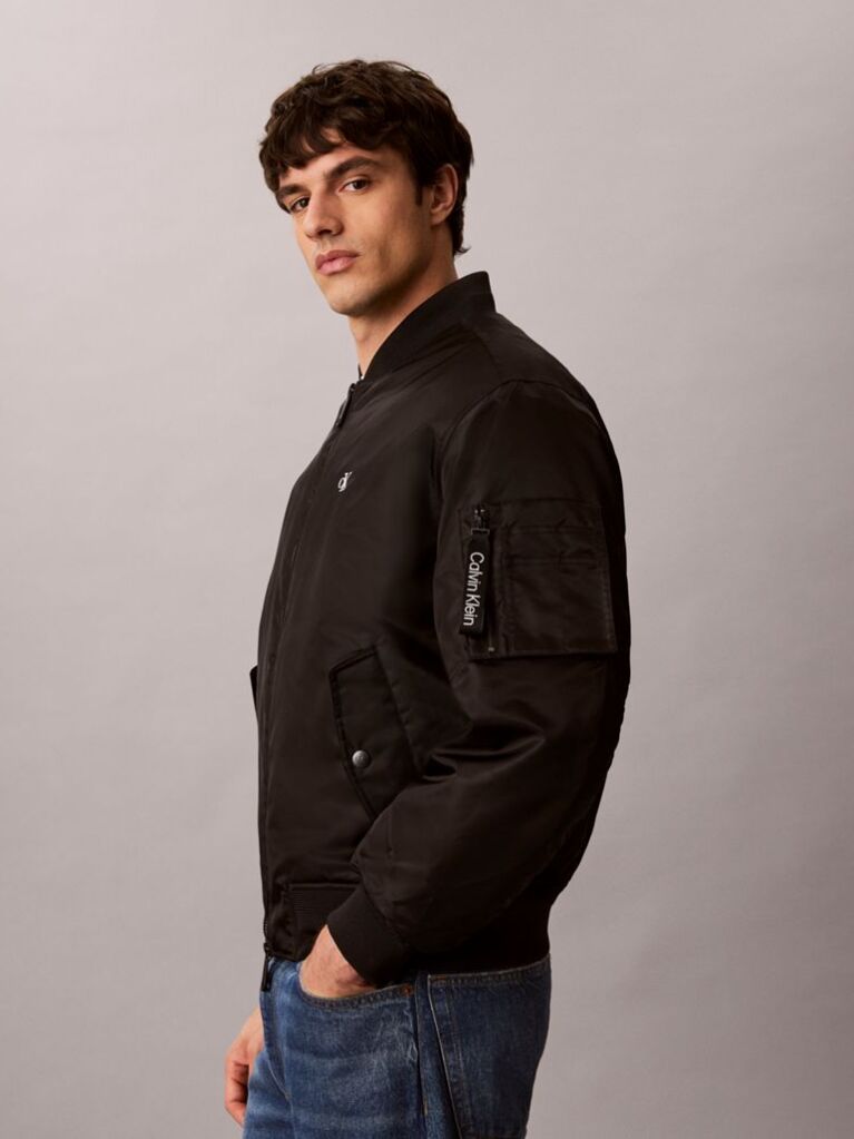 Black Padded Nylon Bomber Jacket  Men