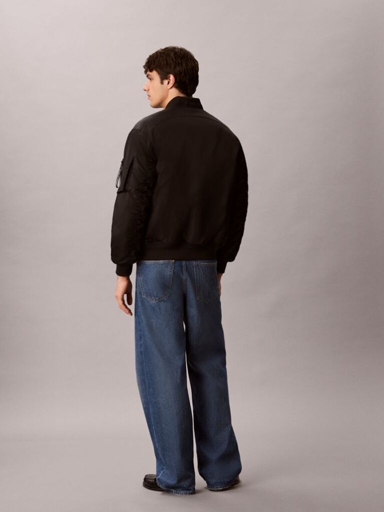 Black Padded Nylon Bomber Jacket  Men