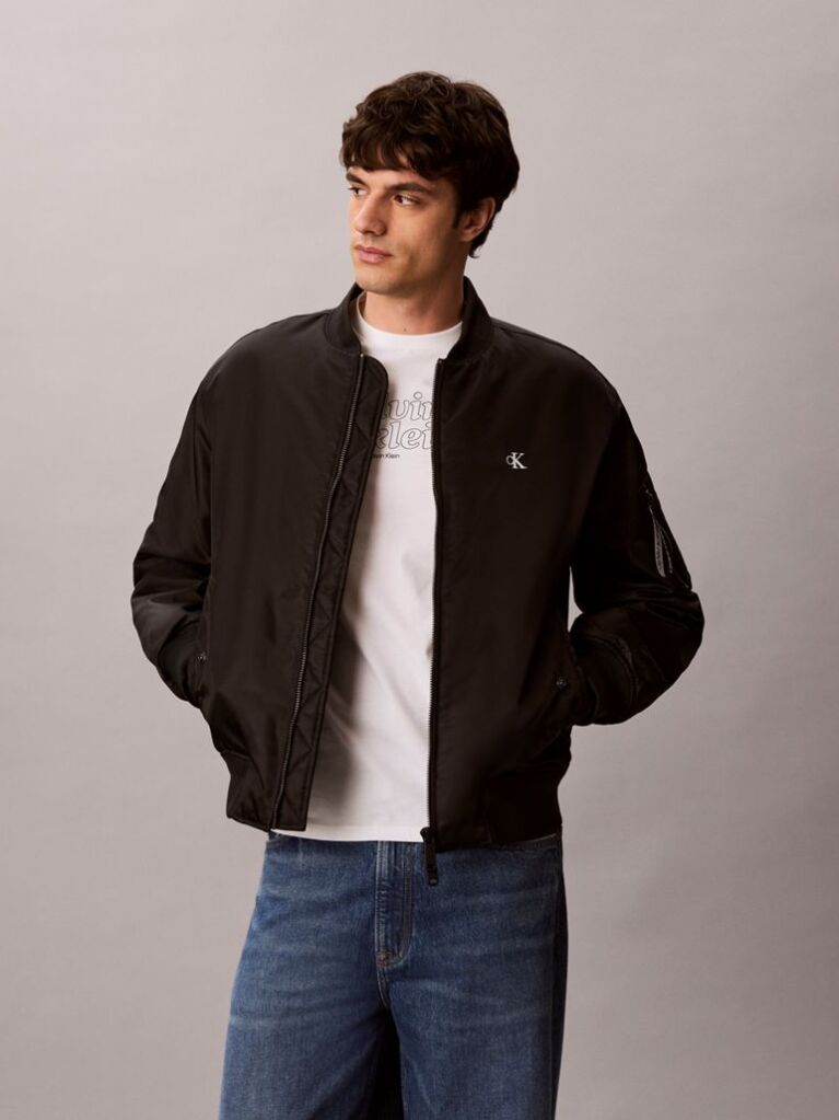 Black Padded Nylon Bomber Jacket  Men