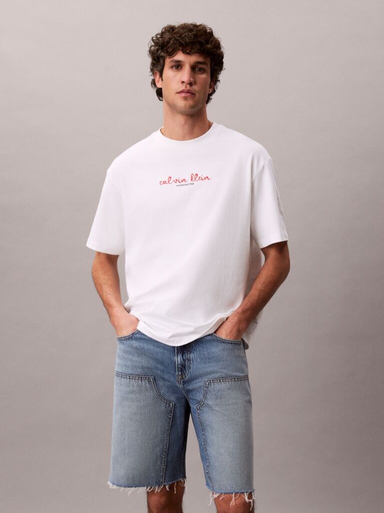 Λευκό T-Shirt Με Γραφικό Λογότυπο Και Στρογγυλή Λαιμόκοψη  Άνδρας