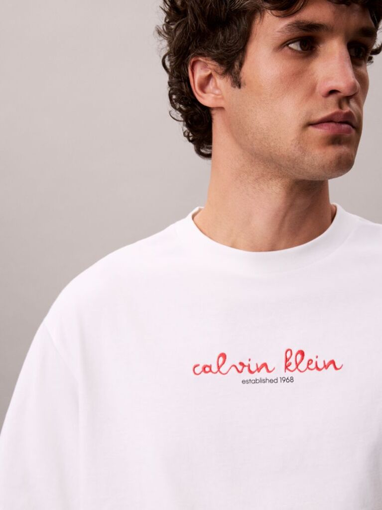 Λευκό T-Shirt Με Γραφικό Λογότυπο Και Στρογγυλή Λαιμόκοψη  Άνδρας