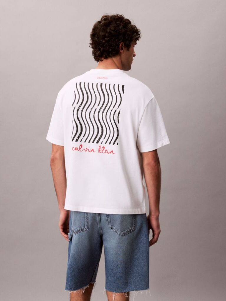 Λευκό T-Shirt Με Γραφικό Λογότυπο Και Στρογγυλή Λαιμόκοψη  Άνδρας