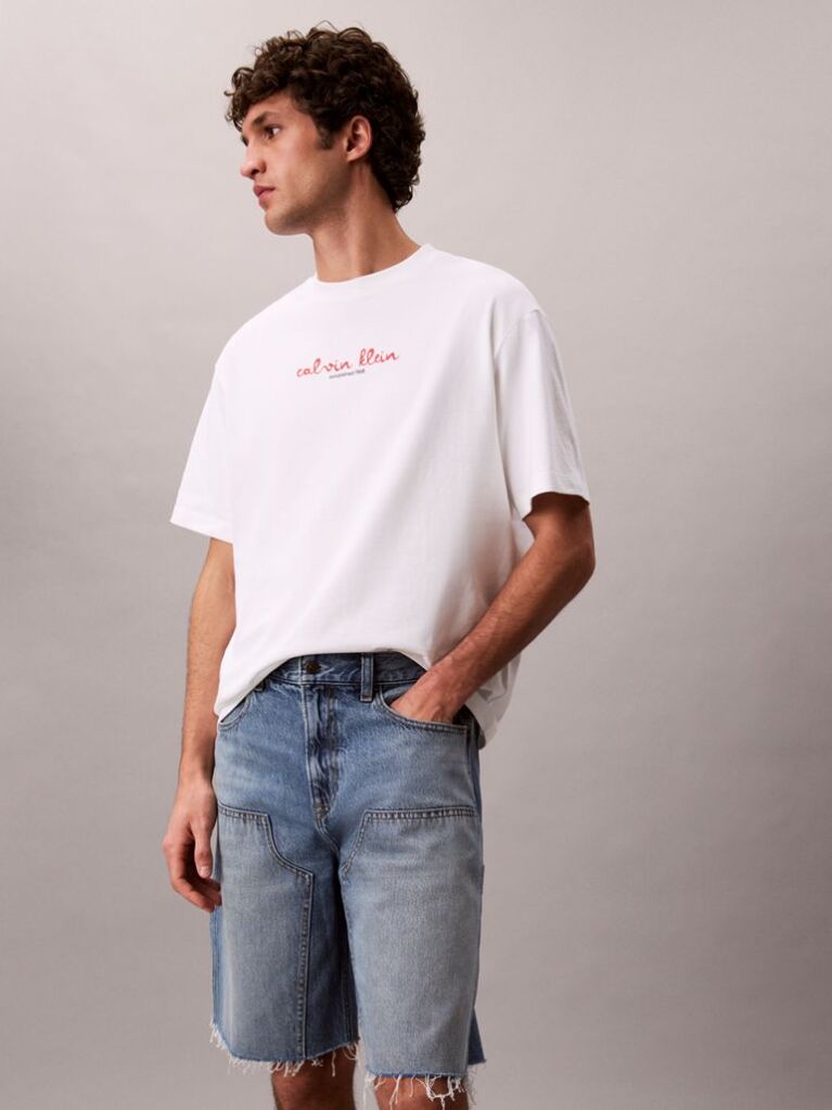 Λευκό T-Shirt Με Γραφικό Λογότυπο Και Στρογγυλή Λαιμόκοψη  Άνδρας