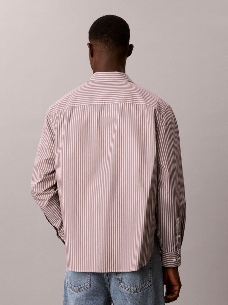 Brown Relaxed Fit Stripe Washed Poplin Shirt  Men