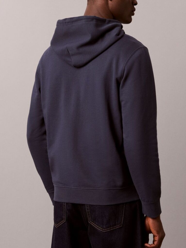Blue Sueded Terry Zip-Thru Drawstring Hoodie  Men