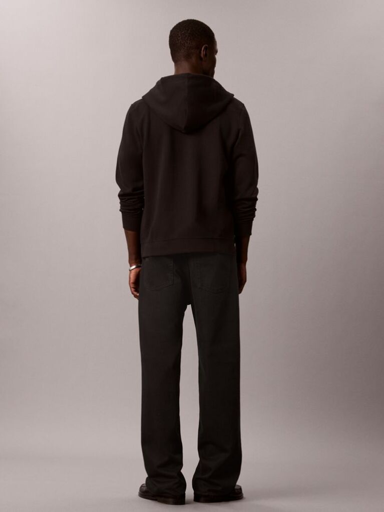 Black Sueded Terry Zip-Thru Drawstring Hoodie  Men