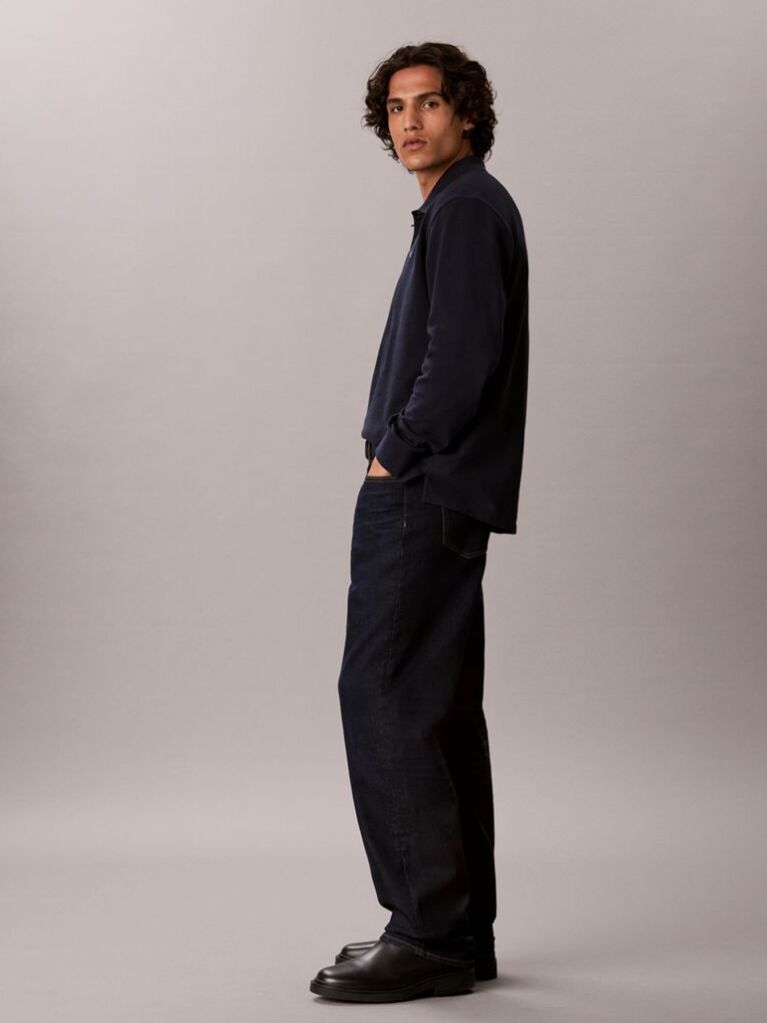 Blue Long Sleeve Monogram Polo Shirt  Men