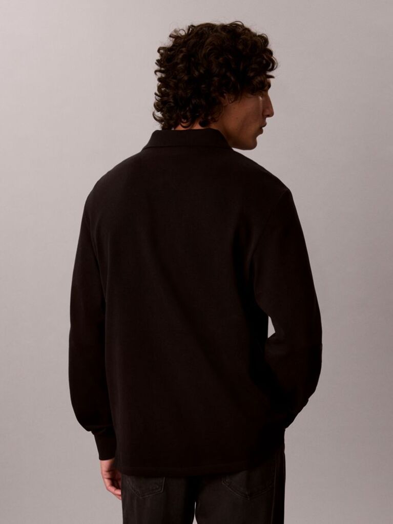 Black Long Sleeve Monogram Polo Shirt  Men
