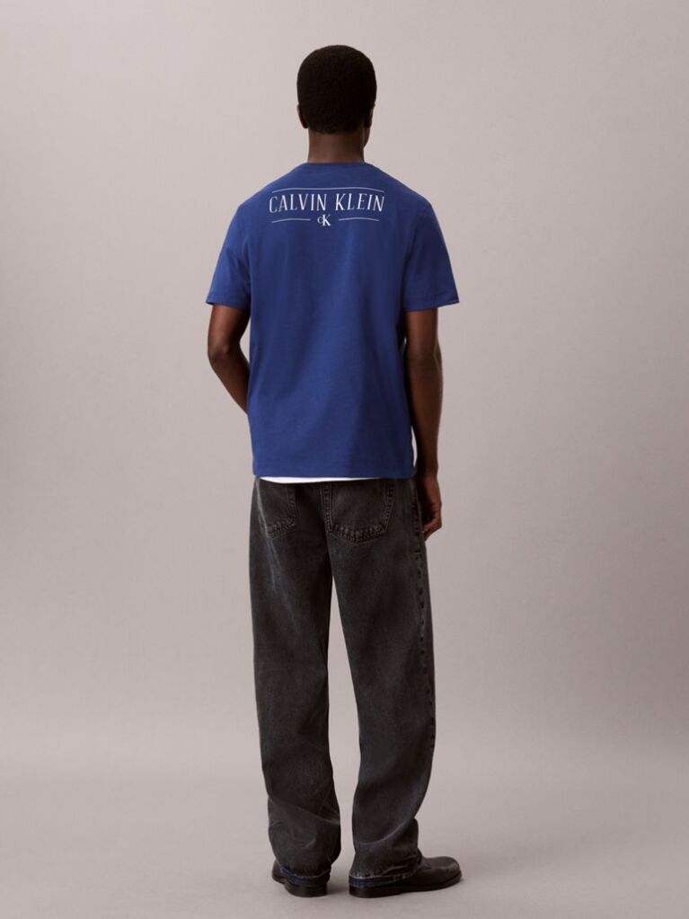 Μπλε T-Shirt Με Γραφικό Λογότυπο Στην Πλάτη Και Στρόγγυλη Λαιμόκοψη  Άνδρας