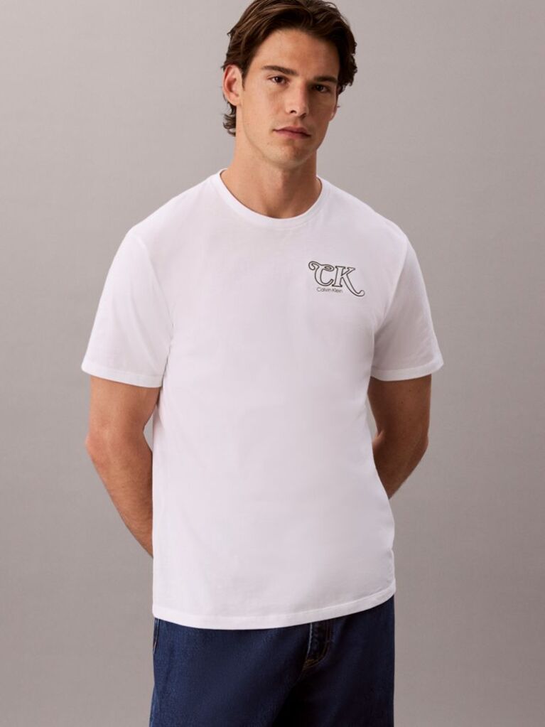 Λευκό T-Shirt Με Κεντημένο Λογότυπο Script  Άνδρας