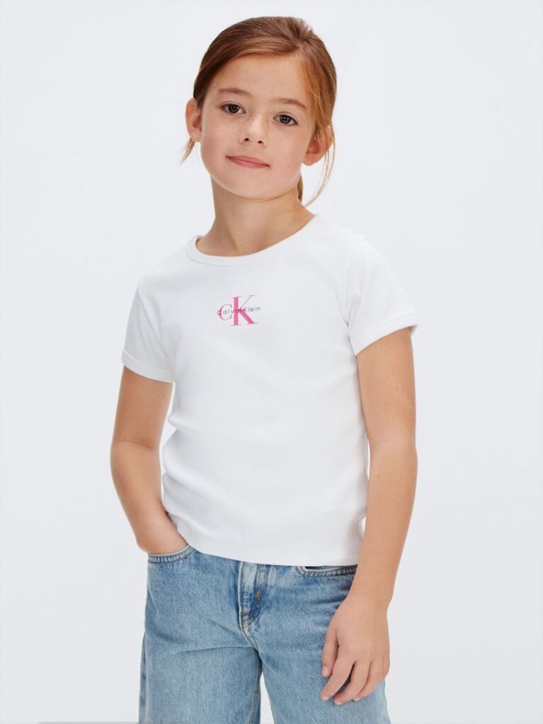 Λευκό Ριμπ T-Shirt  Κορίτσι