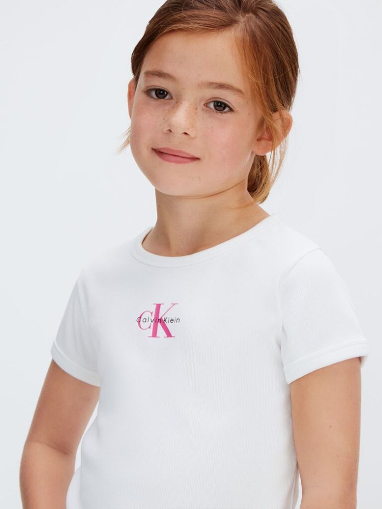 Λευκό Ριμπ T-Shirt  Κορίτσι