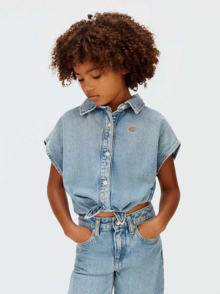Denim Demin Front Tie Top  Girls